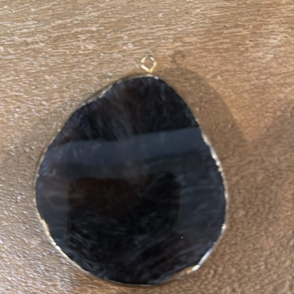 Genuine Specular Hematite Black Druzy dipped in Gold filled Sides Pendant - Picture 2 of 5